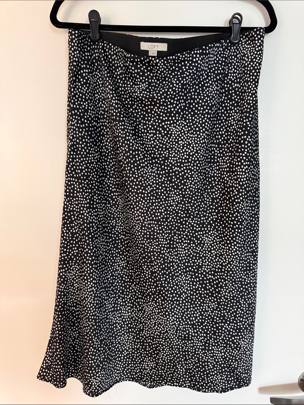 LOFT Black and White Dotted Midi Skirt